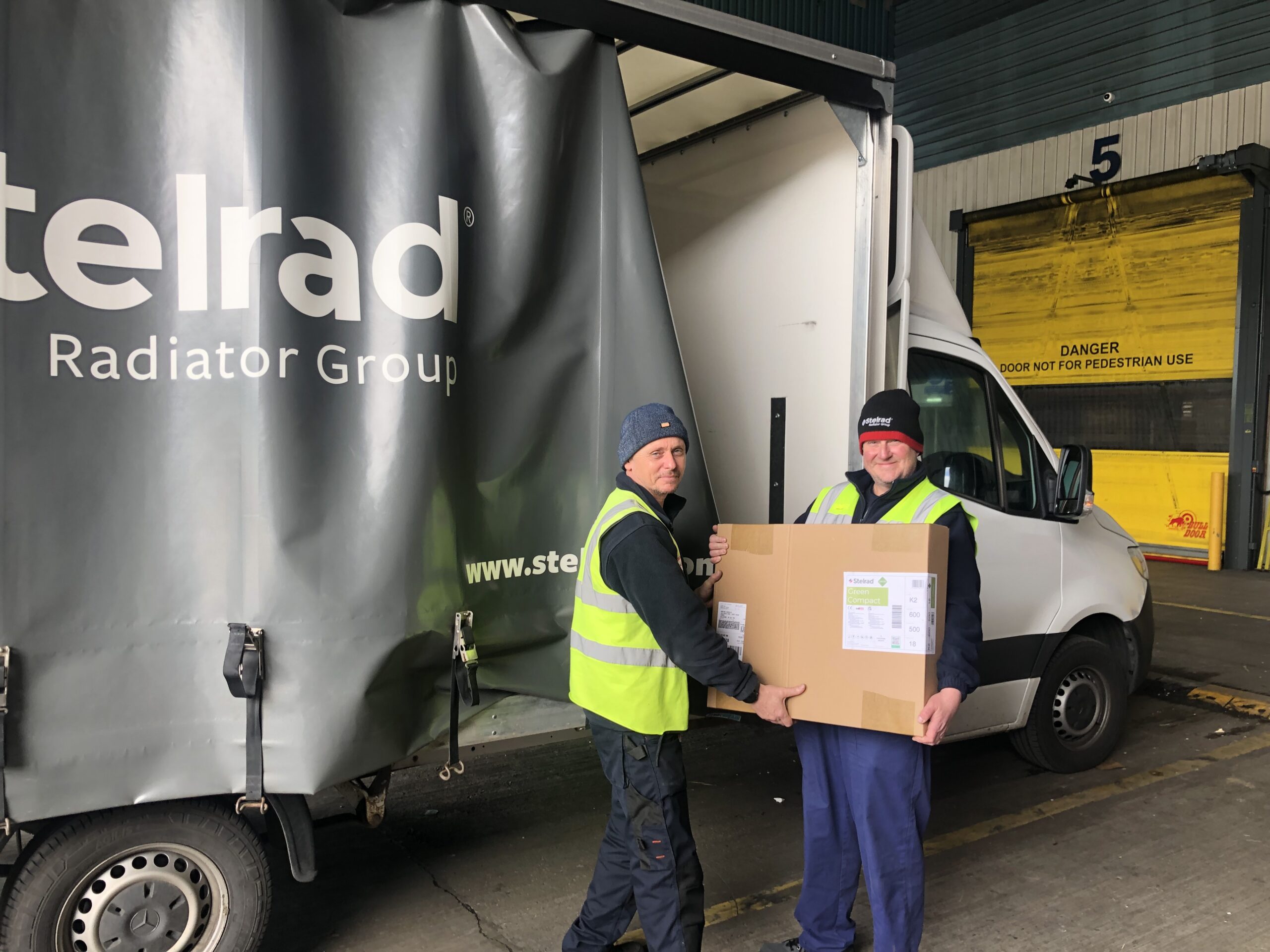 The first Stelrad 'green radiator' being loaded on the delivery van