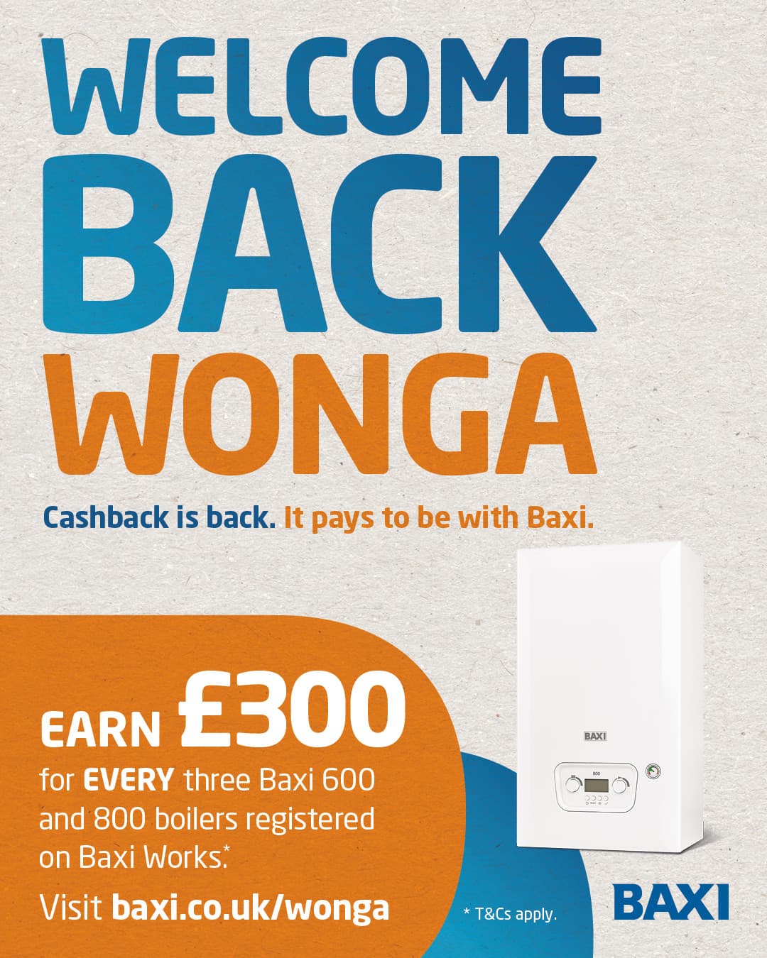 Baxi Wonga cashback offer for heating installers
